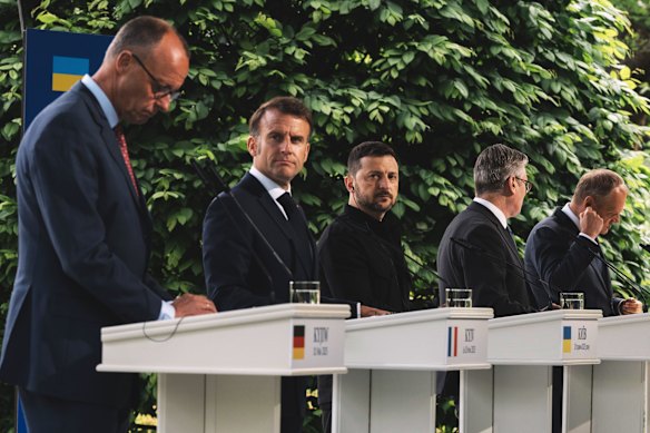 The leaders of the ‘E3 Nations’, pictured with Zelensky in September, have led foreign efforts to broker peace in Ukraine.