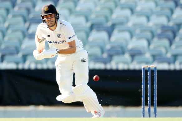 Aaron Hardie of Western Australia bats during the Sheffield Shield match between WA and Queensland at the WACA on Wednesday.