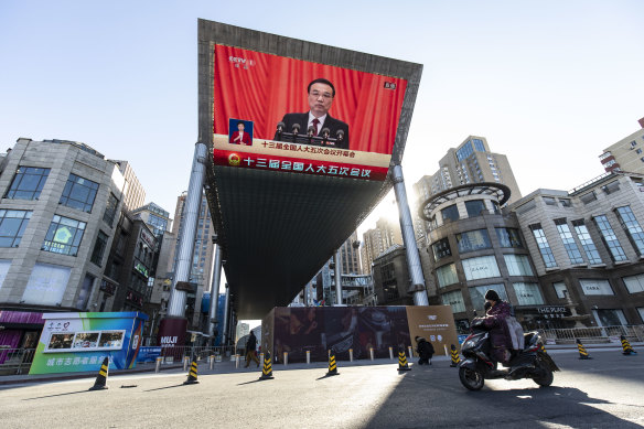 Chinese Premier Li Keqiang speaks at the National People’s Congress on Saturday. 