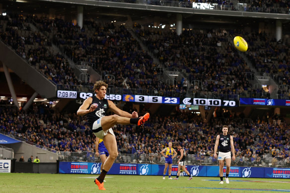 Charlie Curnow kicked nine goals against the Eagles.