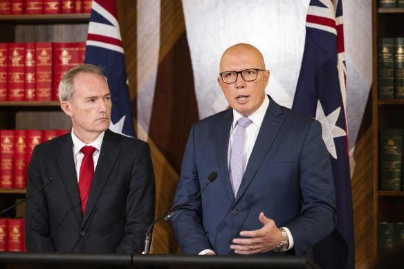 Opposition communications spokesman David Coleman with Coalition leader Peter Dutton.