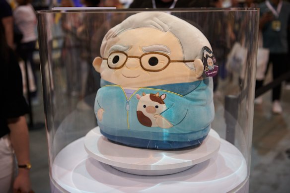 A Squishmallow plush toy depicting Berkshire Hathaway chief executive Warren Buffett.