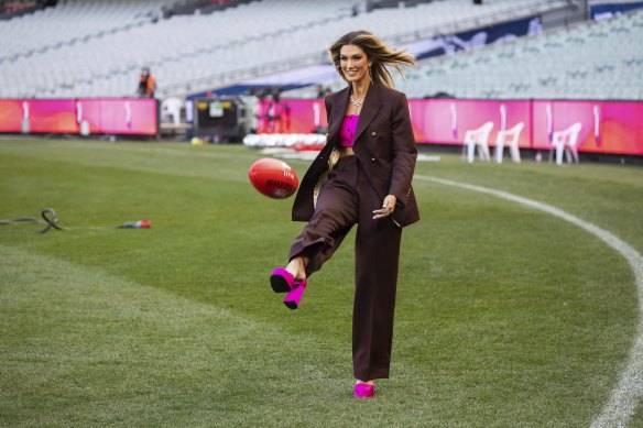 Goodrem shows a clean set of heels on the MCG