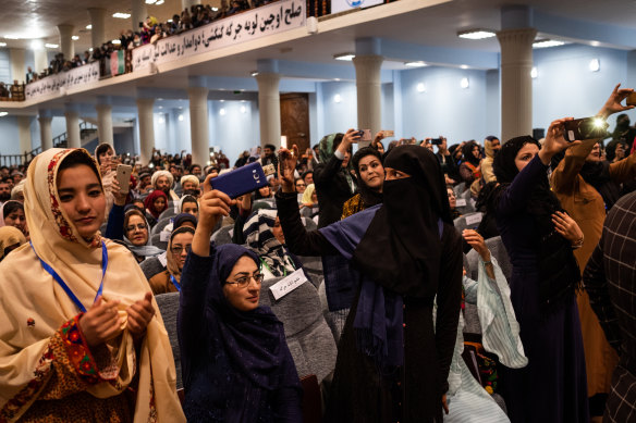Female delegates at the opening of Afghanistan's Grand Assembly in Kabul in April.