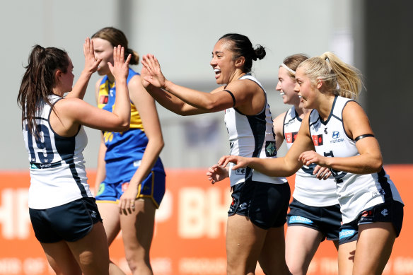 Darcy Vescio is just the second player to kick 60 AFLW goals.