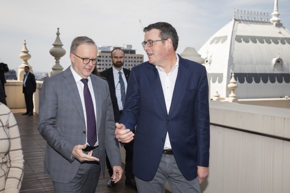 Prime Minister Anthony Albanese and Daniel Andrews, who just resigned as Victoria’s premier, in Melbourne last week.