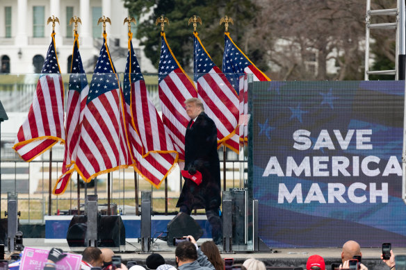 US President Donald Trump arrives at the Save America rally that led to the March on the Capitol on Wednesday January 6.