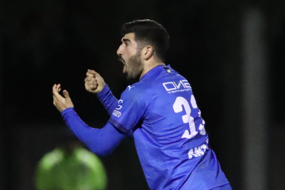 Joey Katebian of Avondale FC celebrates after scoring their second goal during the FFA Cup in 2018.