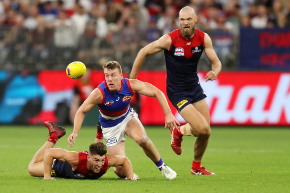 Jack Macrae chases the ball during last year’s grand final.