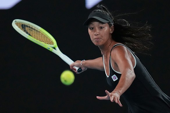 Priscilla Hon in action against US star Iva Jovic.