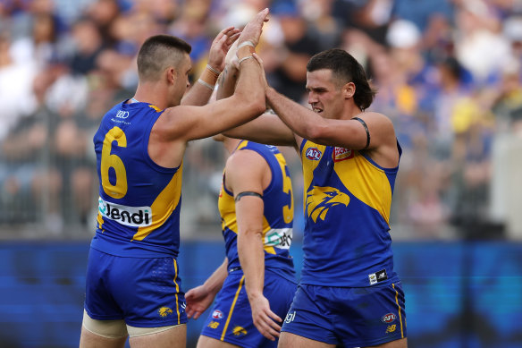 Eagles celebrate a goal.