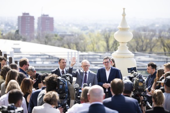 The prime minister and Victorian Premier Daniel Andrews together in Melbourne at a press conference last week.
