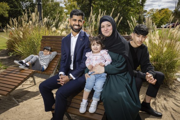 Zahid Safi with wife Zinab Husseinkhil and three of his six children, Abdulbasit, 4, Rida, 1 and Wesal, 14. 