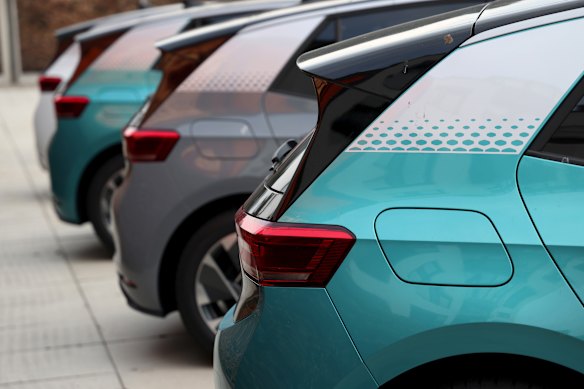 New Volkswagen ID.3 electric automobiles at the company’s headquarters in Wolfsburg. The company is challenging Tesla as the global leader in EVs.