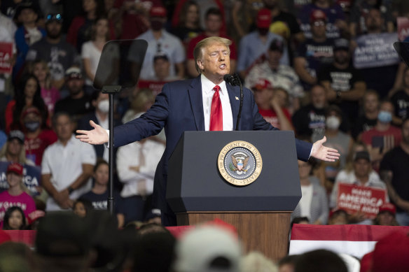 US President Donald Trump speaks during a rally in Tulsa, Oklahoma, in June. 