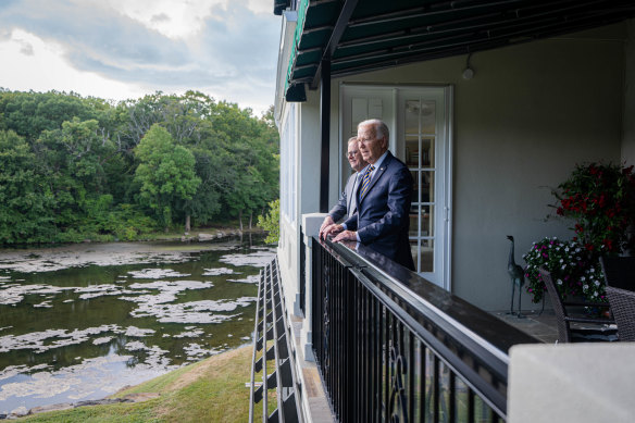 Prime Minister Anthony Albanese and US President Joe Biden at Biden’s Lake House home in Wilmington, Delaware.
