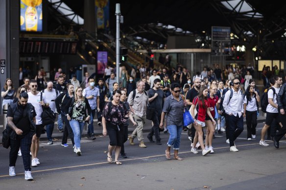 Pedestrians on Spencer Street in February.