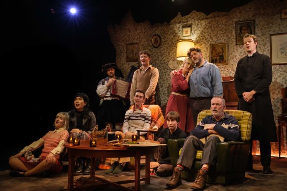 The huge cast works beautifully in the tiny space.