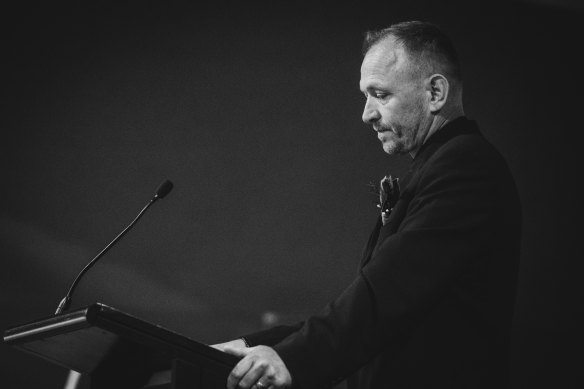 Duncan Wakes-Miller speaking at his son Barney’s funeral in July 2020. Barney was killed in a crash with a drunk driver at the wheel.