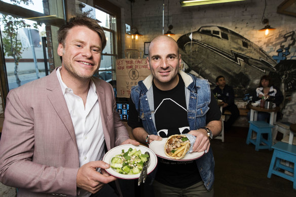 Major investors Calombaris and Radek Sali at Jimmy Grants in Fitzroy in 2016.