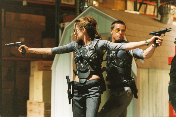 Angelina Jolie and Brad Pitt in the 2005 film Mr. & Mrs. Smith. 