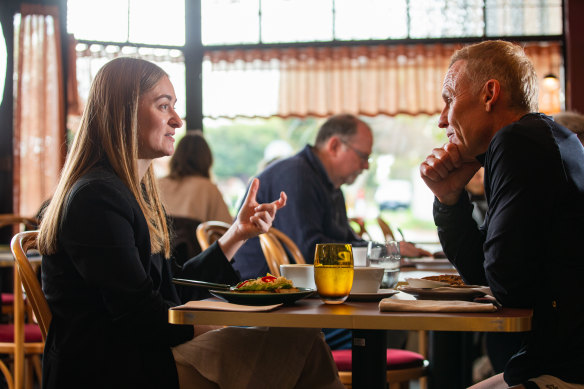 WAtoday’s Jesinta Burton talking to Willing Property founder Tim Willing at Willing Coffee in Mt Lawley.