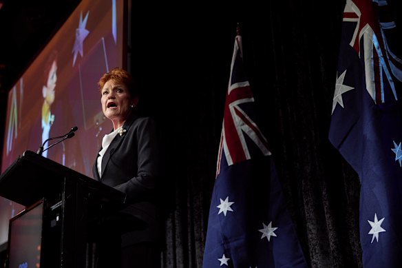 Pauline Hanson at One Nation’s Victorian campaign launch earlier this month.