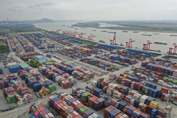 The Nanjing container port. China’s exports crashed in July.