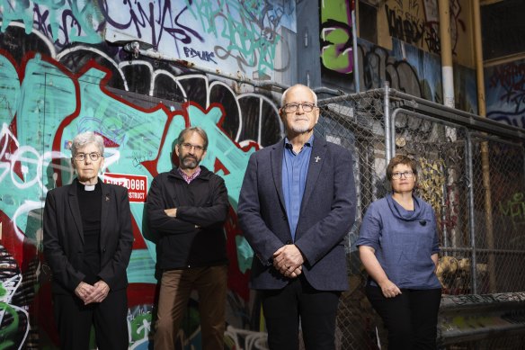 Rev Dr Margaret Mayman, Pastor James Winderlich, Rev Dr Simon Carey Holt and Rev Rachel Kronberger have written to Premier Jacinta Allan calling for a safe injecting room in Melbourne’s CBD.