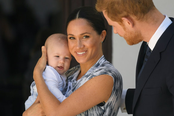 Prince Harry, Duke of Sussex and Meghan, Duchess of Sussex and their baby son Archie during a tour of South Africa in 2019.