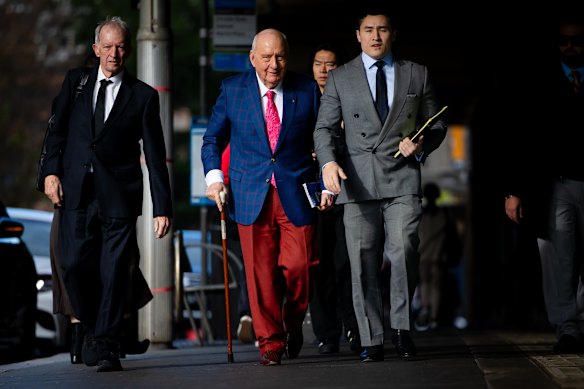 Alan Jones arrives at the Downing Centre Court on Thursday.