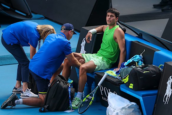 Alcaraz received a medical timeout late in the third set.