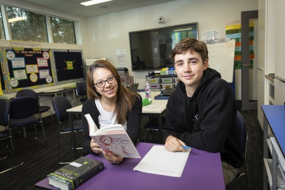 Monash Children’s Hospital School teacher Libby Petty with year 11 student Lewis.