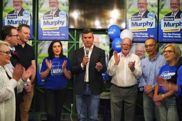 Opposition Leader Brad Battin addressing the crowd at the Liberal Party event in Werribee.