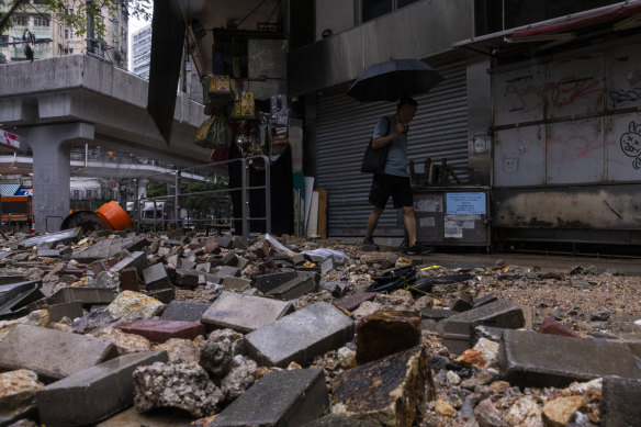 Flood damage and debris following heavy storms in Hong Kong on Friday.