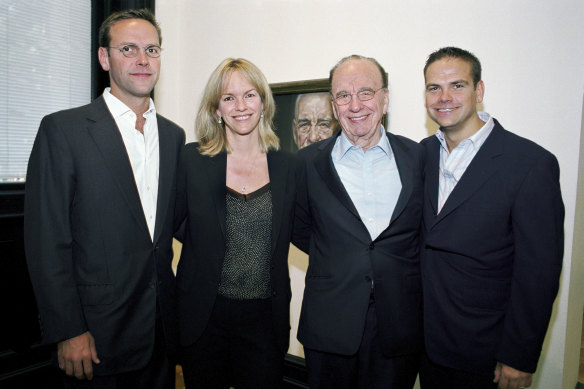 Rupert with (from left) James, Elisabeth and Lachlan at a 2007 private family gathering in London. There has been family tension over who would succeed the mogul.