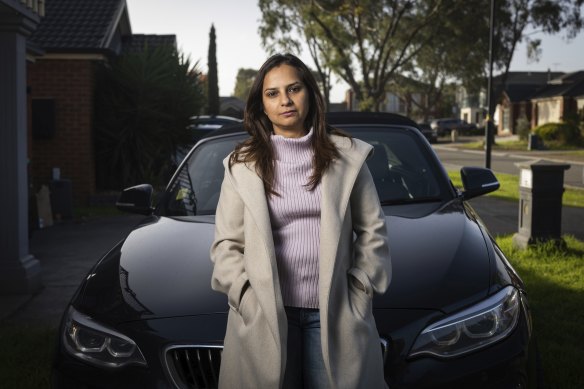 Pearl Singh from Truganina relies heavily on her car to commute, as public transport in the western suburbs is limited.