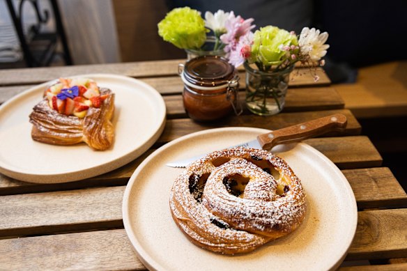 More classic pastries, such as escargots, are also in the cabinet.