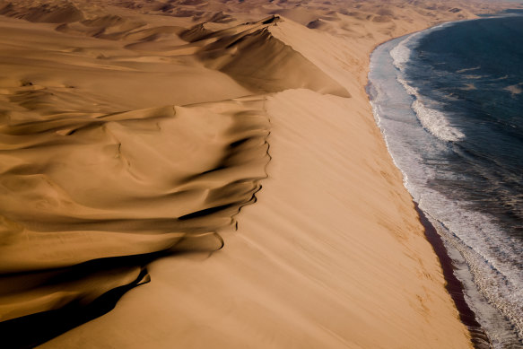 Sandwich Harbour, where the Namib desert meets the Atlantic coast in Namibia. 