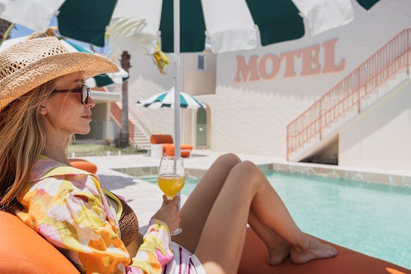 Poolside at Mediterranean-inspired The Shores Miami motel on the Gold Coast.