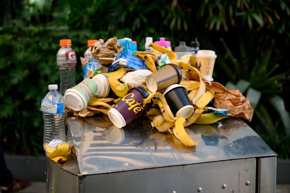 Bins overflow in North Sydney.