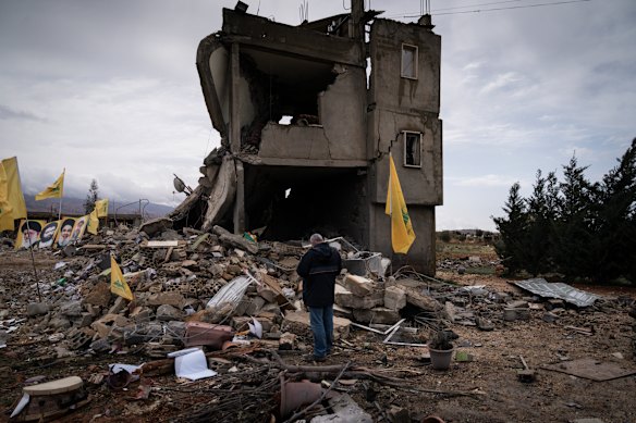 Debris from a house is seen at the site of a reported IDF airstrike which killed six members of the same family in Baalbek, Lebanon.