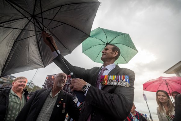 Ben Roberts-Smith attends the dawn service at Currumbin.