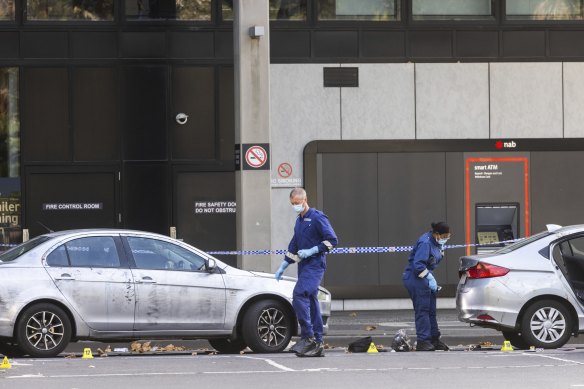 The scene of a fatal stabbing in Bourke Street.