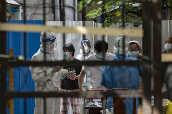 COVID-testing in the Hongkou district of Shanghai on June 11.