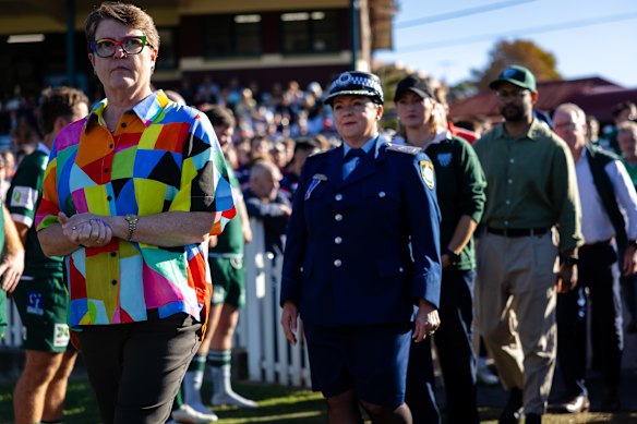 Virginia Wynne-Markham attends a memorial service for her husband Peter at the Coogee Oval