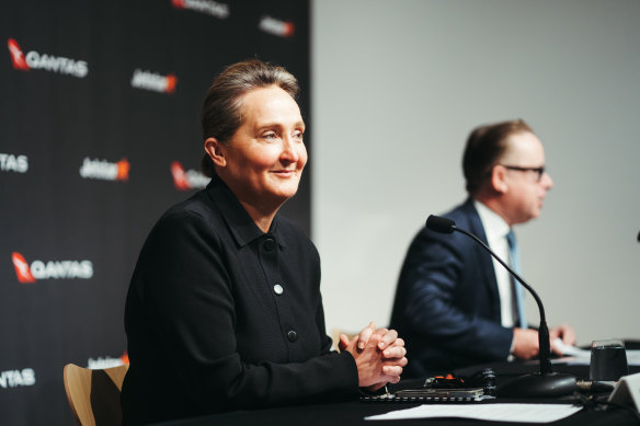 Vanessa Hudson this week became Qantas chief executive when Alan Joyce (right) announced he was leaving the airline two months before his planned exit.