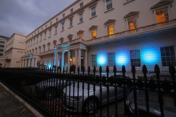 The mansion belonging to the Hinduja brothers on Carlton House Terrace in London, just down the road from Buckingham Palace.