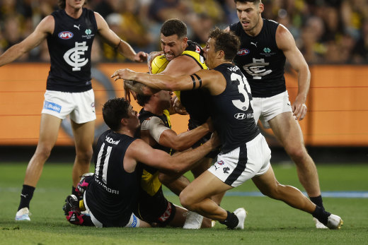 Jack Graham in the thick of the action against Carlton in round one