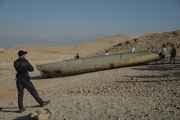 An unexploded missile launched from Iran into Israel in October that landed near the Dead Sea.